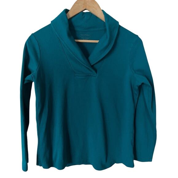 LL Bean Green 100% Cotton Fisherman’s Collar Top Women’s Small - Picture 1 of 4